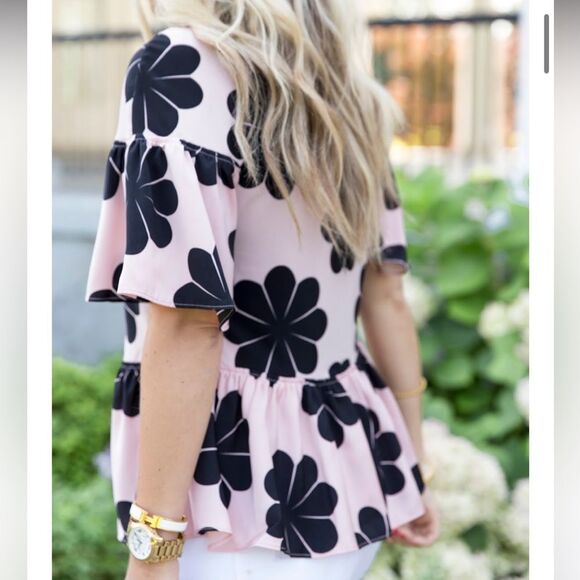 Ann Taylor Black and Pink Flower Peplum Top Size XSP (Petite) - Picture 10 of 15